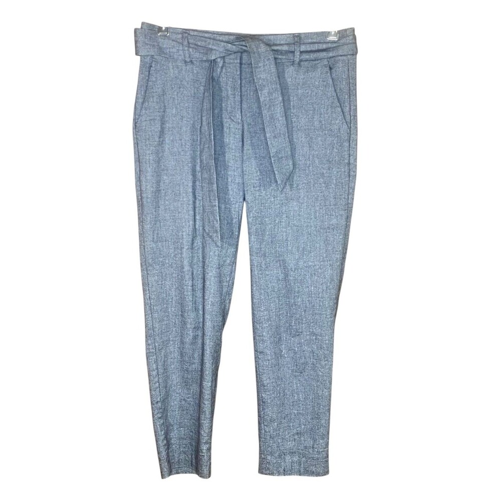 LOFT Linen Blend Dress Pants Marisa Heather Grey Belted Professional SZ 4